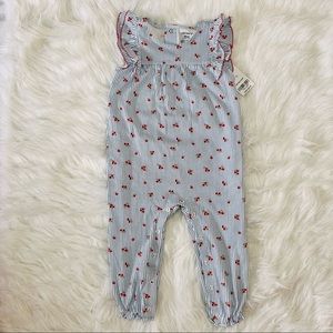 Carter’s One Piece Jumpsuit Blue Striped W/Red Flowers Size 18 Months NEW